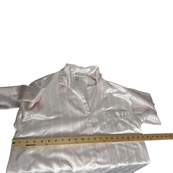 Vintage Christian Dior I. Magin Pink Striped Satin Button Up Pajama Shirt Large - Picture 4 of 9